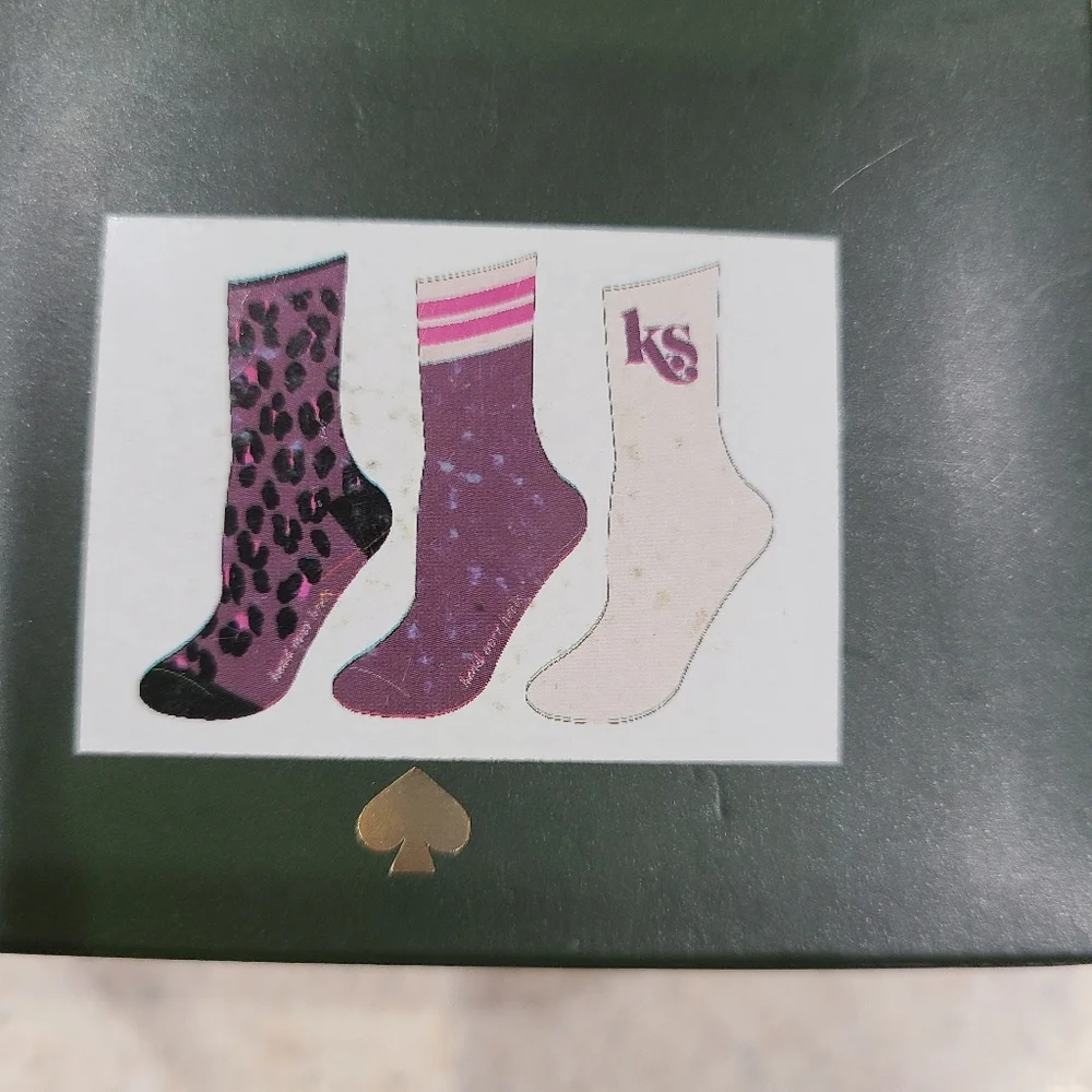 Kate Spade Crew Socks Striped Animal Print Logo 3 Pair - Picture 7 of 8